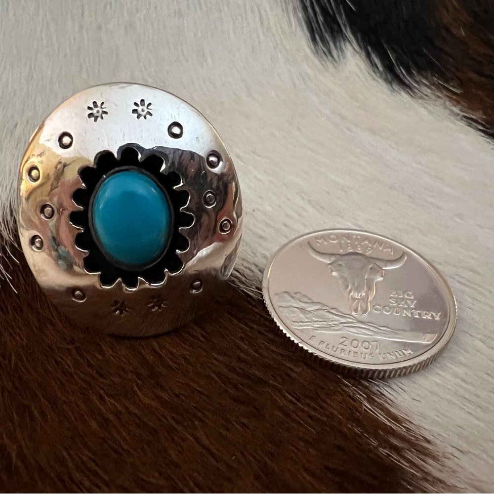 ❤️ Kingman Turquoise Shadowbox Statement Navajo Western Sterling Ring Size 9.5 - Picture 10 of 13